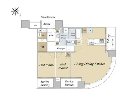 シエリアタワー中之島(2LDK/21階)の間取り写真