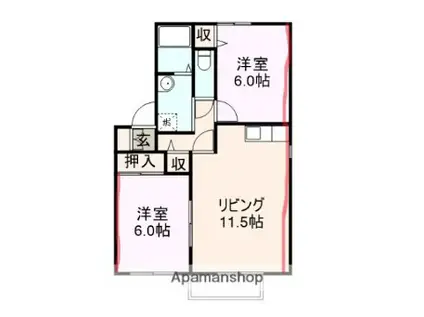 シャルマンC(2LDK/1階)の間取り写真