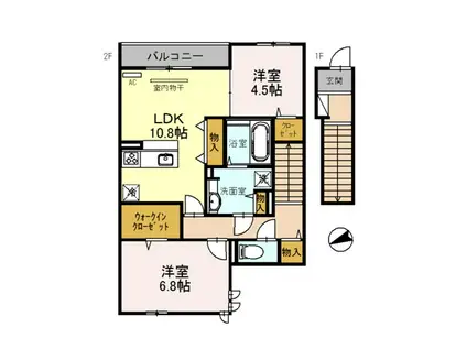 シャルモント勝竜寺(2LDK/2階)の間取り写真