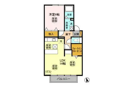 アルカイックシャトー北館(1LDK/1階)の間取り写真