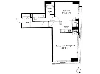 グリーンコート麻布十番(1LDK/3階)の間取り写真