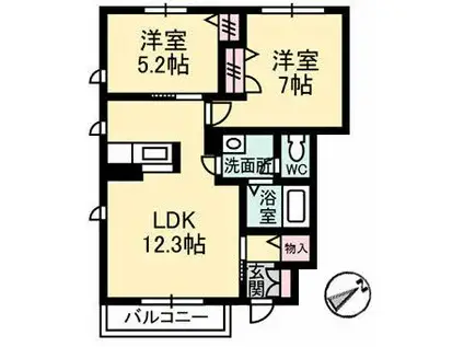 グランドメゾン水呑 A棟(2LDK/1階)の間取り写真