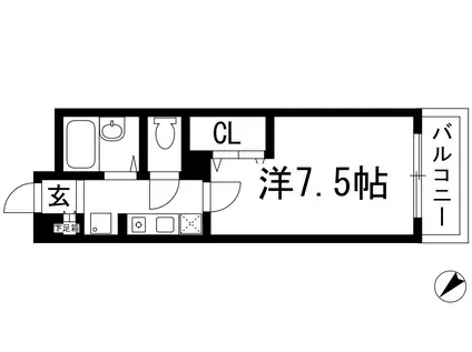 クレール宝塚2(1K/2階)の間取り写真