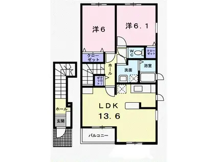 ローズウィンドゥB 阿左美(2LDK/2階)の間取り写真