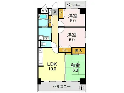 片岡マンションFOUR(3LDK/3階)の間取り写真