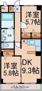 クレセール松岡Ⅱ(2DK/2階)の間取り写真