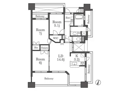 サングレード大野城センターステージ(3LDK/7階)の間取り写真