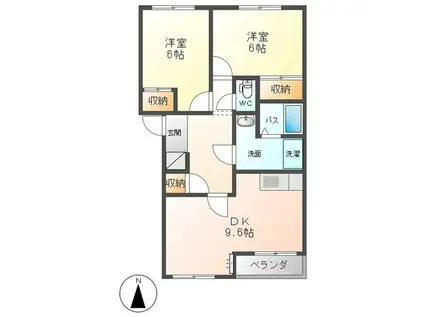 マルベリーズ弐番館(2DK/2階)の間取り写真