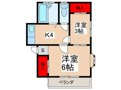 ハイムオカノI(2K/2階)の間取り写真