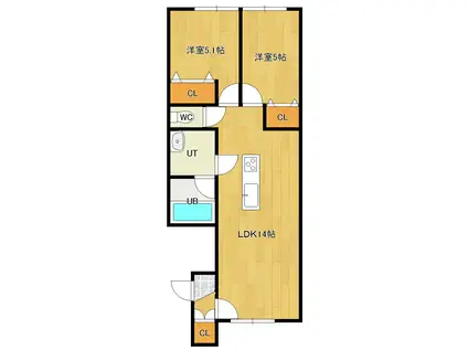 INTIMACY(2LDK/1階)の間取り写真