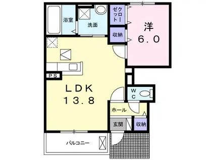 リアンジュ橿原(1LDK/1階)の間取り写真