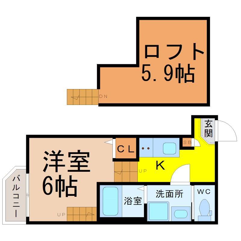 ハーモニーテラス千種(1K/1階)の間取り写真