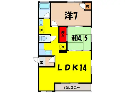 リビングルーム上中居(2LDK/2階)の間取り写真