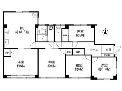 カーサ六甲(5DK/1階)の間取り写真