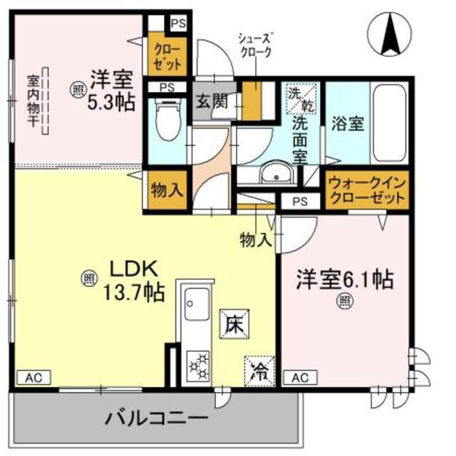 GRAMM東小野堀町イースト(2LDK/1階)の間取り写真
