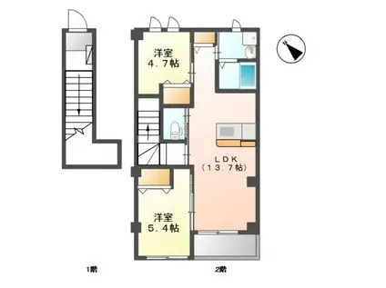 PLAGE(2LDK/2階)の間取り写真