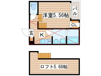 カシミール長町(1K/2階)の間取り写真