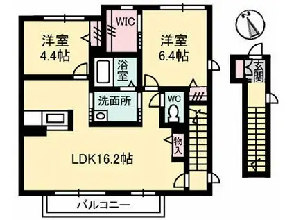 ライフレビューB棟(2LDK/2階)の間取り写真