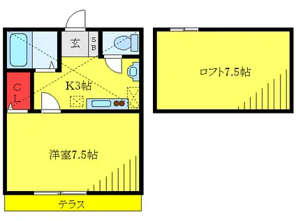 グリーンタウン(1K/1階)の間取り写真