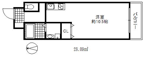 ウィルドゥ三宮イースト(ワンルーム/2階)の間取り写真