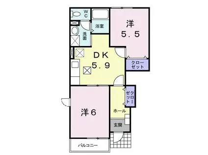 ベリエII(2DK/1階)の間取り写真