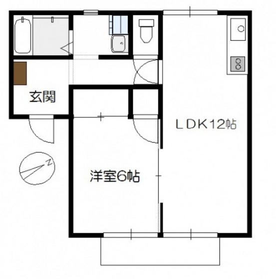 ディアス梶山(1DK/1階)の間取り写真