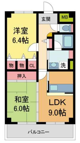 アルカディア段上(2LDK/2階)の間取り写真