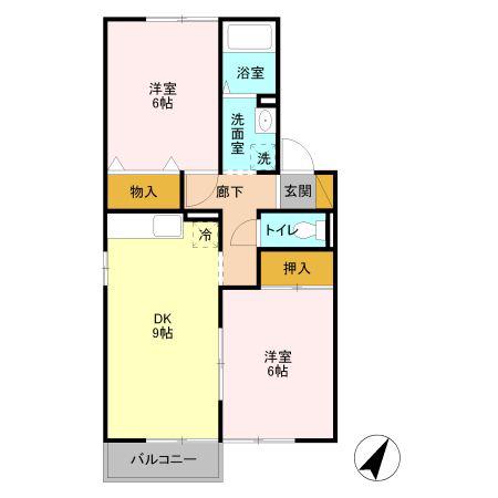 セジュール八千代A(2DK/1階)の間取り写真