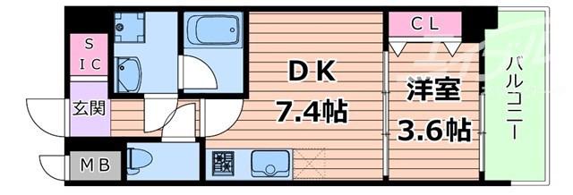 スプランディッド江坂III(1DK/3階)の間取り写真