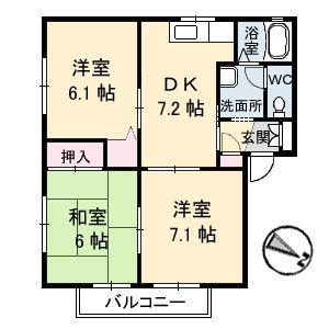 アクセスSK B棟(3DK/2階)の間取り写真