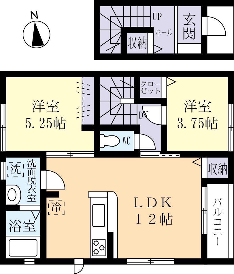 リーブルファイン笠間1号棟(2LDK/2階)の間取り写真