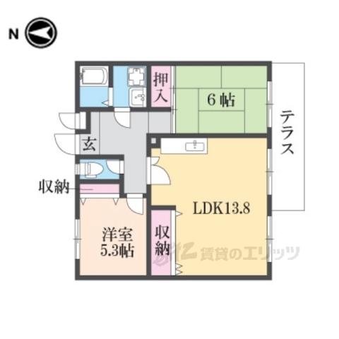 ソレイユ三宅Ⅱ(2LDK/1階)の間取り写真