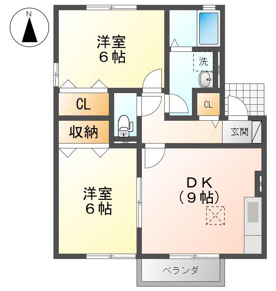 ボヌールドゥ(2DK/1階)の間取り写真