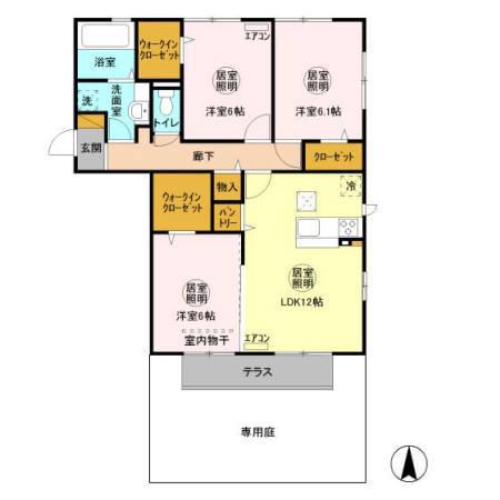 袖ケ浦ヒルサイドプラザB(3LDK/1階)の間取り写真
