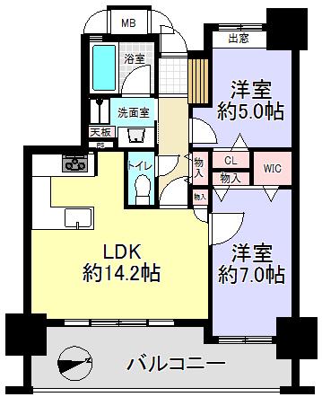 エイルマンション上荒田III(2LDK/14階)の間取り写真