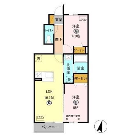 サンモール(2LDK/1階)の間取り写真