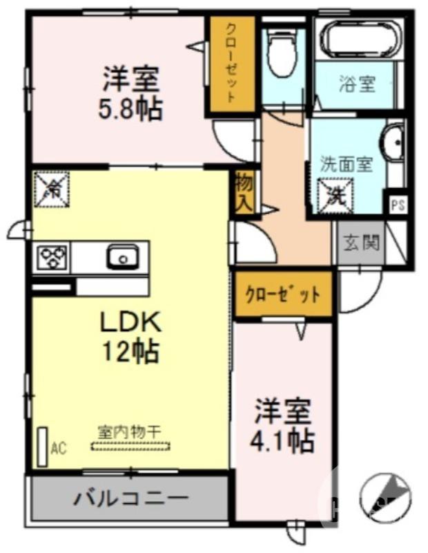 フェリーチェ(2LDK/2階)の間取り写真