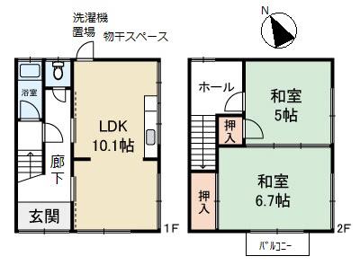 ＪＲ山陽本線 舞子駅 バス乗車時間：60分 最寄りバス停で下車 徒歩33分 2階建 築49年(2LDK/1階)の間取り写真