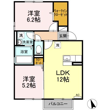 ウィング富久 B棟(2LDK/2階)の間取り写真