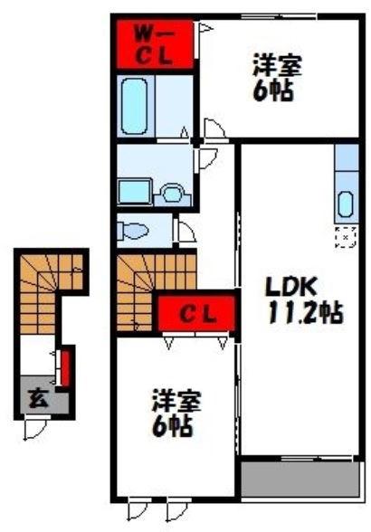 ブランミュール水巻B(2LDK/2階)の間取り写真
