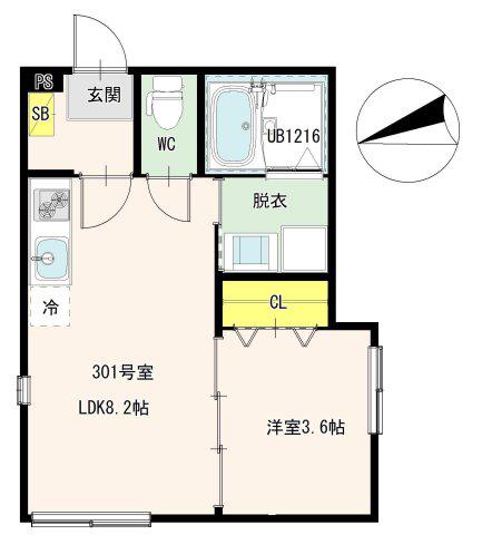 西新井栄町一丁目2B DIIRA(1LDK/3階)の間取り写真