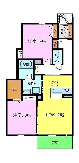 MAISON ウエスト WELL(2LDK/1階)の間取り写真