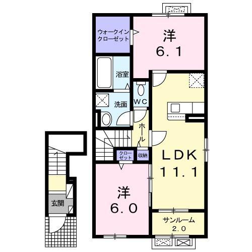 ステイ ゴールド A(2LDK/2階)の間取り写真