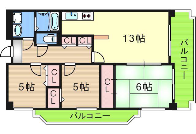 レジェロ住之江(3LDK/6階)の間取り写真