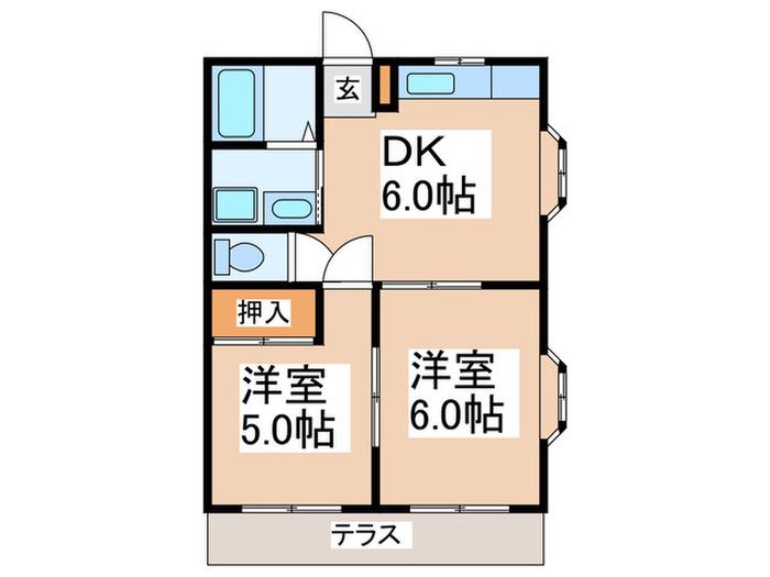サンコート霧が丘A(2DK/1階)の間取り写真