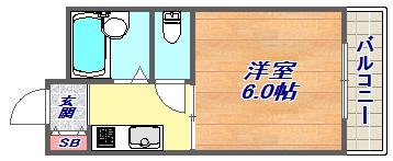 六甲アサヒ(1K/3階)の間取り写真
