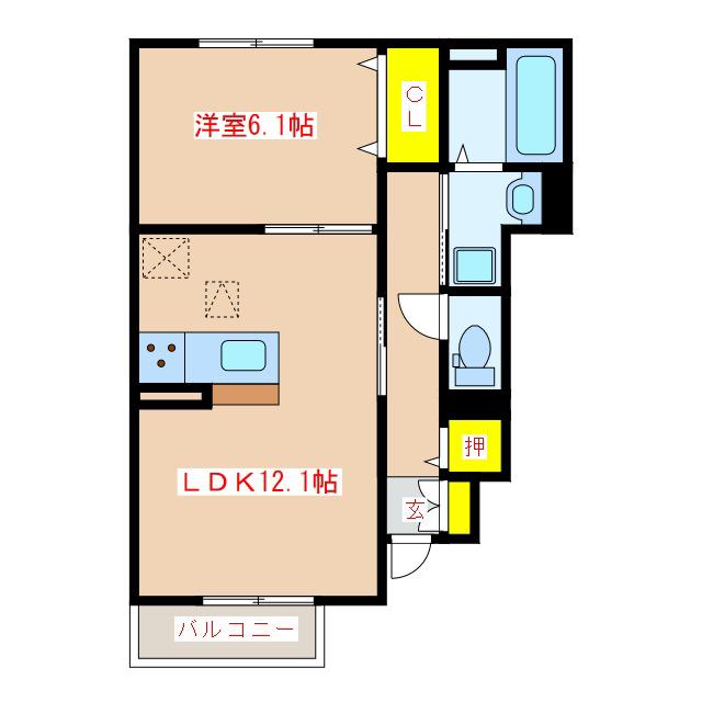 KONNFORUTA KORO(1LDK/1階)の間取り写真