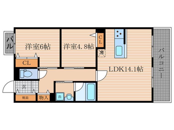 コンフォールパレ新町二条(2LDK/3階)の間取り写真