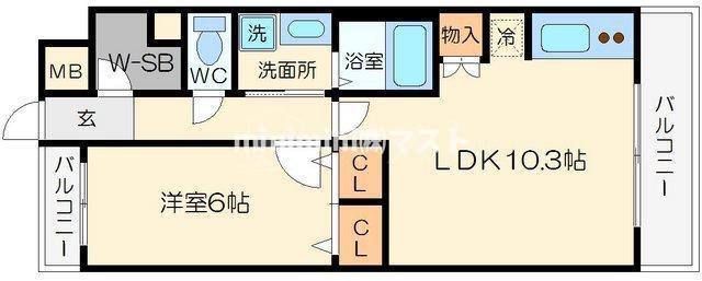 エスレジデンス学園坂(1LDK/8階)の間取り写真