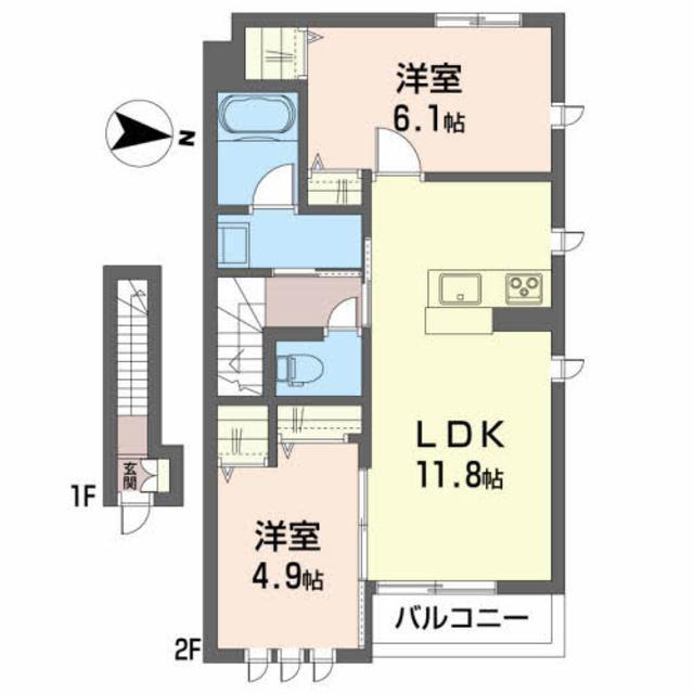 シャーメゾン エミ(2LDK/2階)の間取り写真